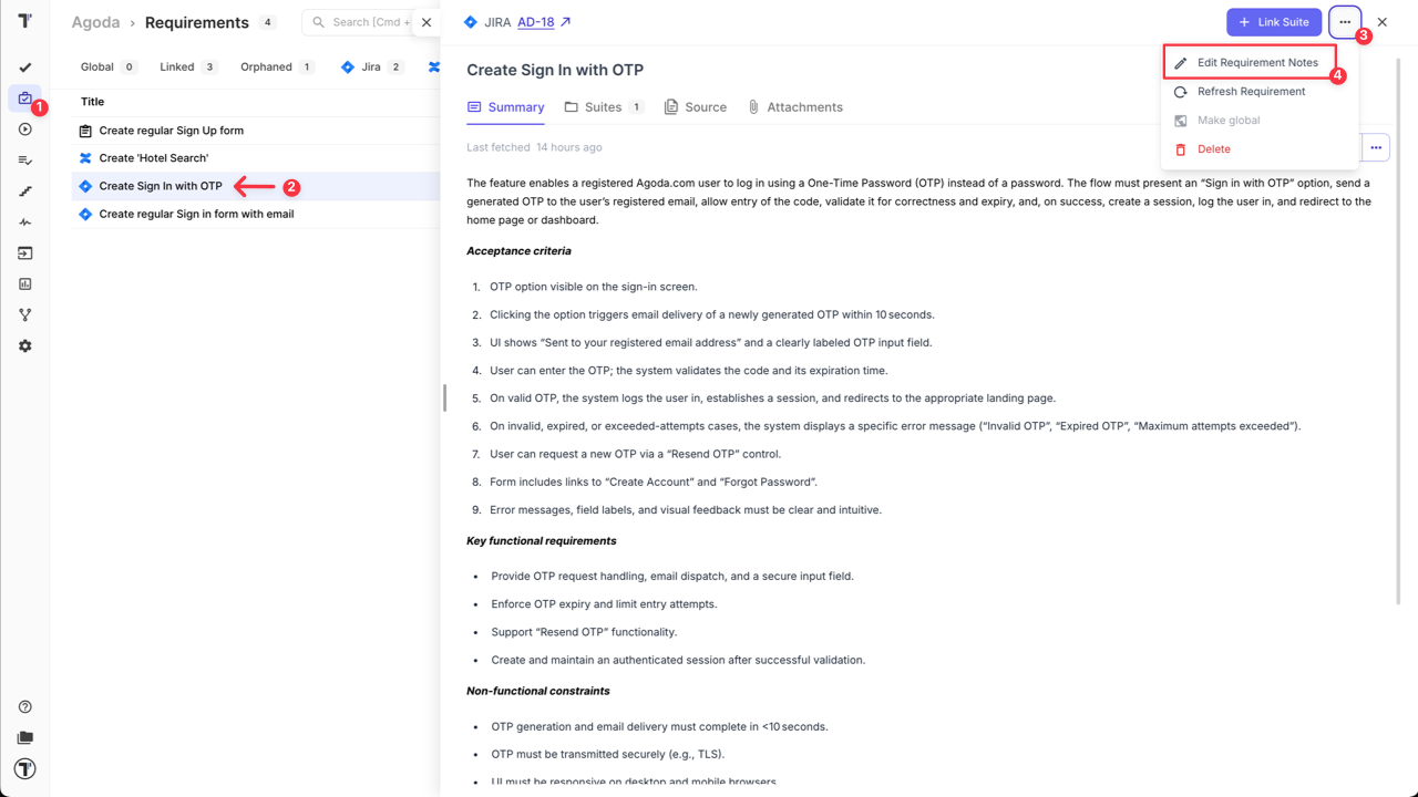 Testomat.io - Edit Linked Requirements