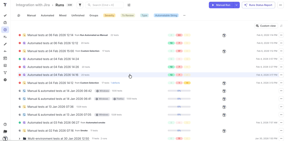 Create Plan from Runs page